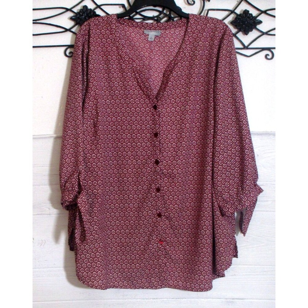 Catherines Women's Top Size 2X Long Sleeve Multicolor Floral Round Neck
